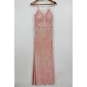 Morgan & Co. Pink Sequins Full Length Formal Dress Size 9 Prom Y2K Glam Party